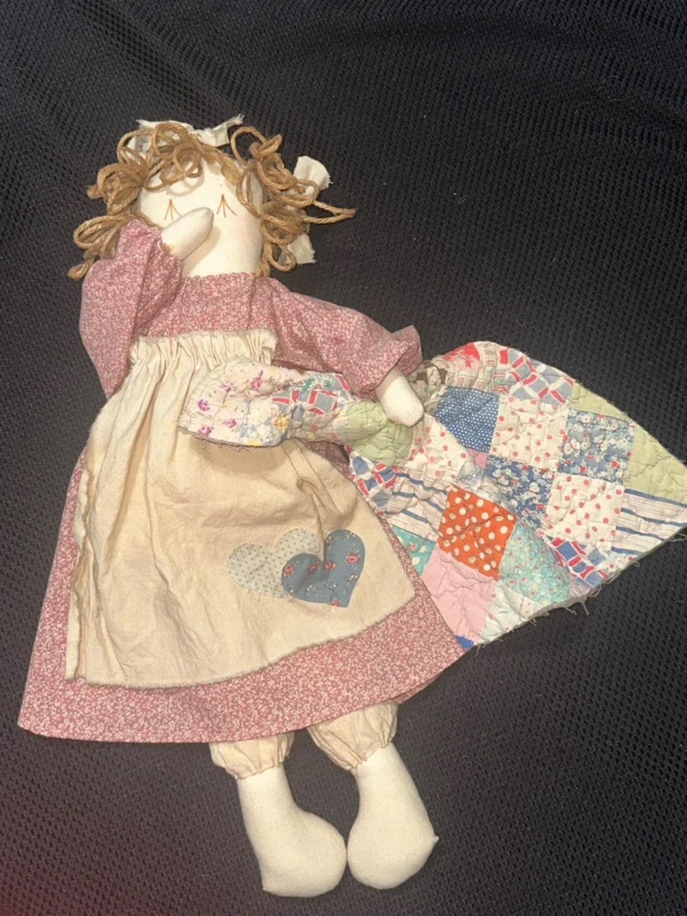 Vintage Handmade Primitive Rag Doll Rustic Folk Art Quilt Country Craft Decor